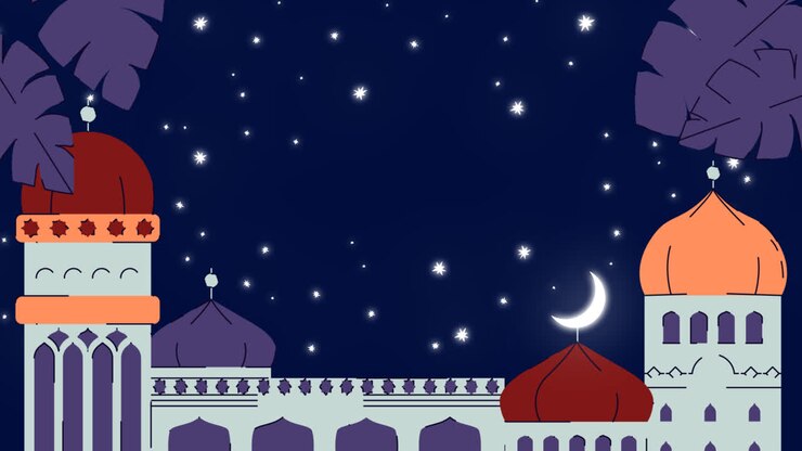 Motion Graphic of Flat islamic new year background with palace and leaves