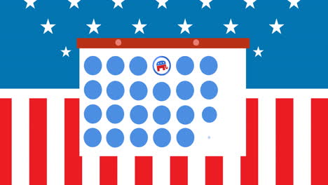 animation of token template card and icon moving over american flag