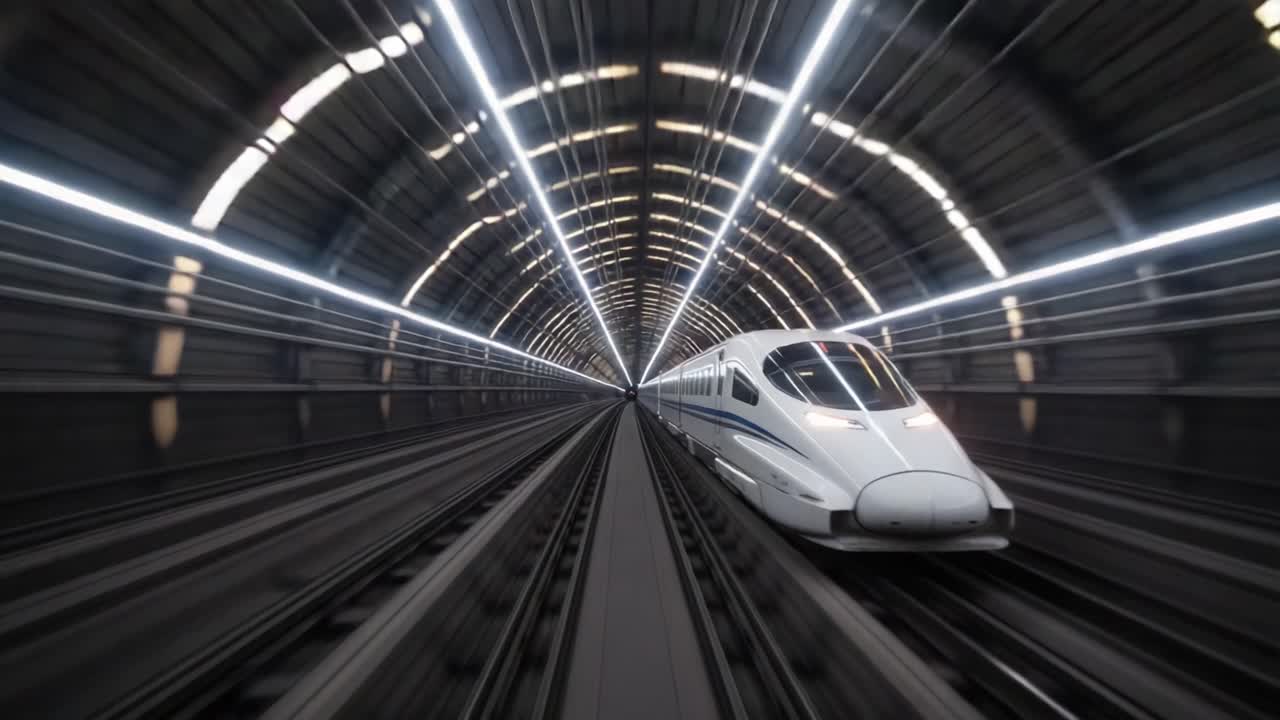 Captivating Journey Through a Futuristic Tunnel: Experience the Stunning Motion of a High-Speed Train as it Swiftly Cuts Through the Darkness