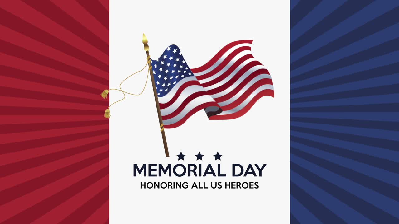 feliz día conmemorativo tarjeta de letras con bandera de los ee.uu. ondeando en el poste