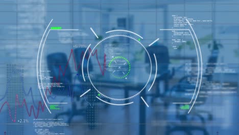 Animation-of-scope-scanning-and-data-processing-over-empty-office