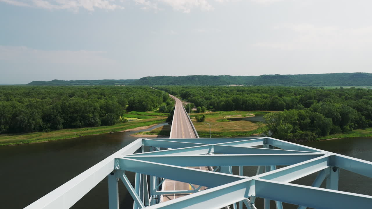 Fly Over Truss Bridge Of Wabasha&ndash;Nelson Bridge In Wabasha, Minnesota, United States
