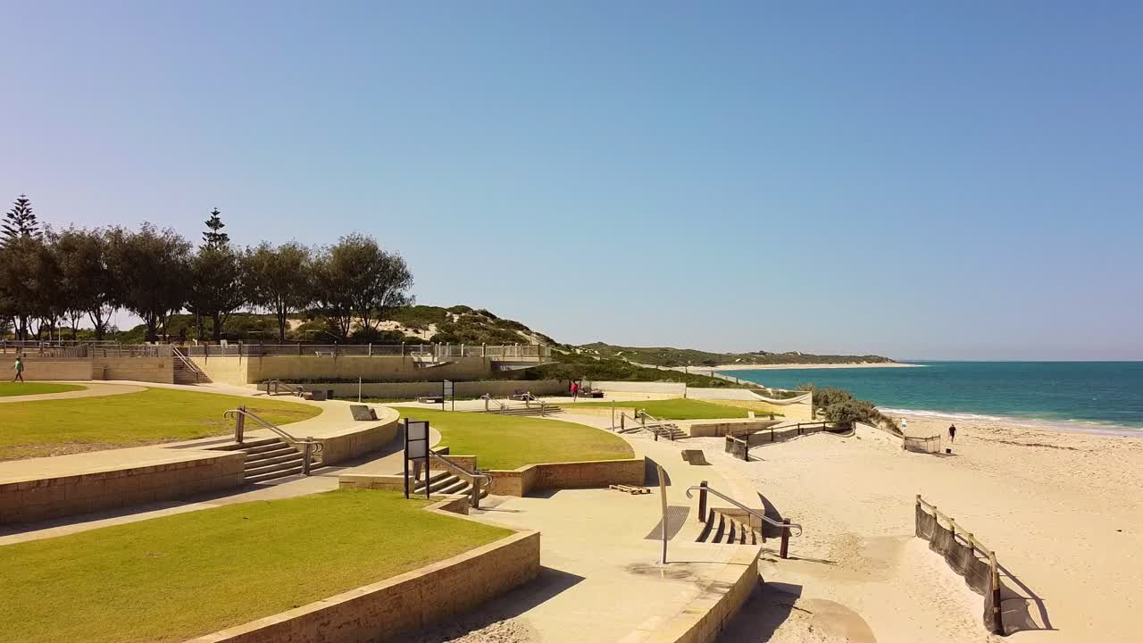 Static shot of Waterfront Park steps and grass area, Shorehaven Beach Alkimos Perth
