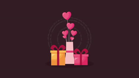 valentines day animated card with gift box and hearts