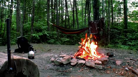 camping con un fuego caliente