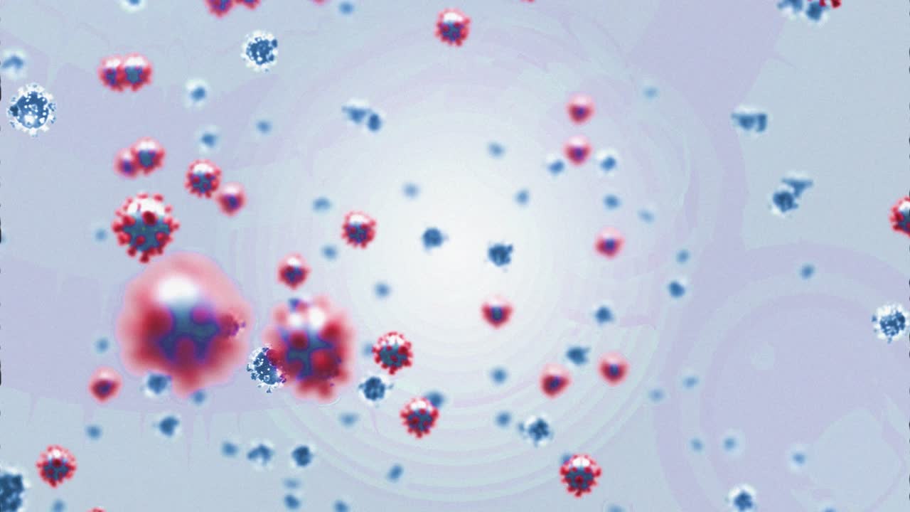 animación de las células del virus sobre círculos y fondo azul