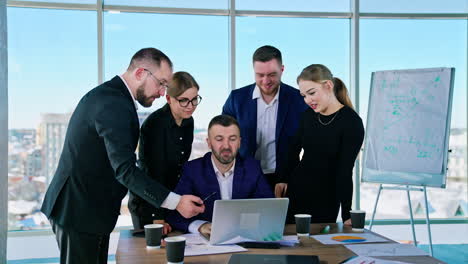 group of businesspeople during presentation. business people having discussion in conference room