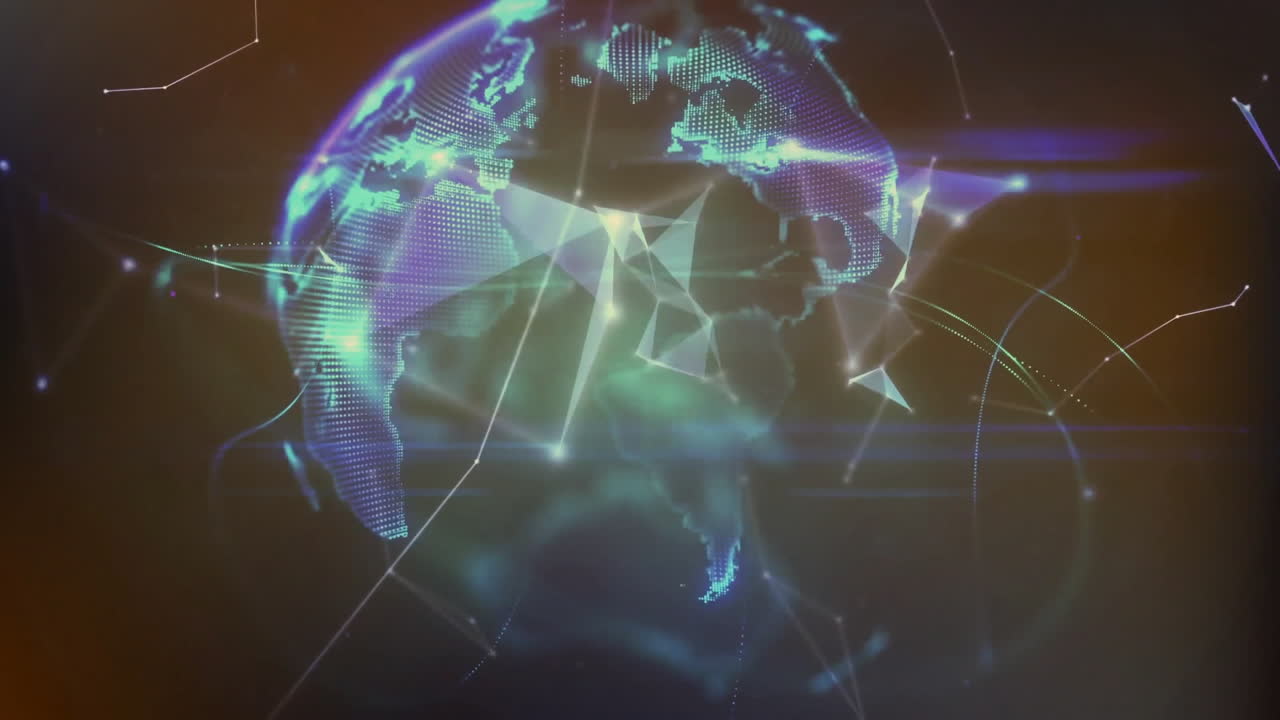 animación de un globo con una red de conexiones a través de senderos de luz sobre fondo negro