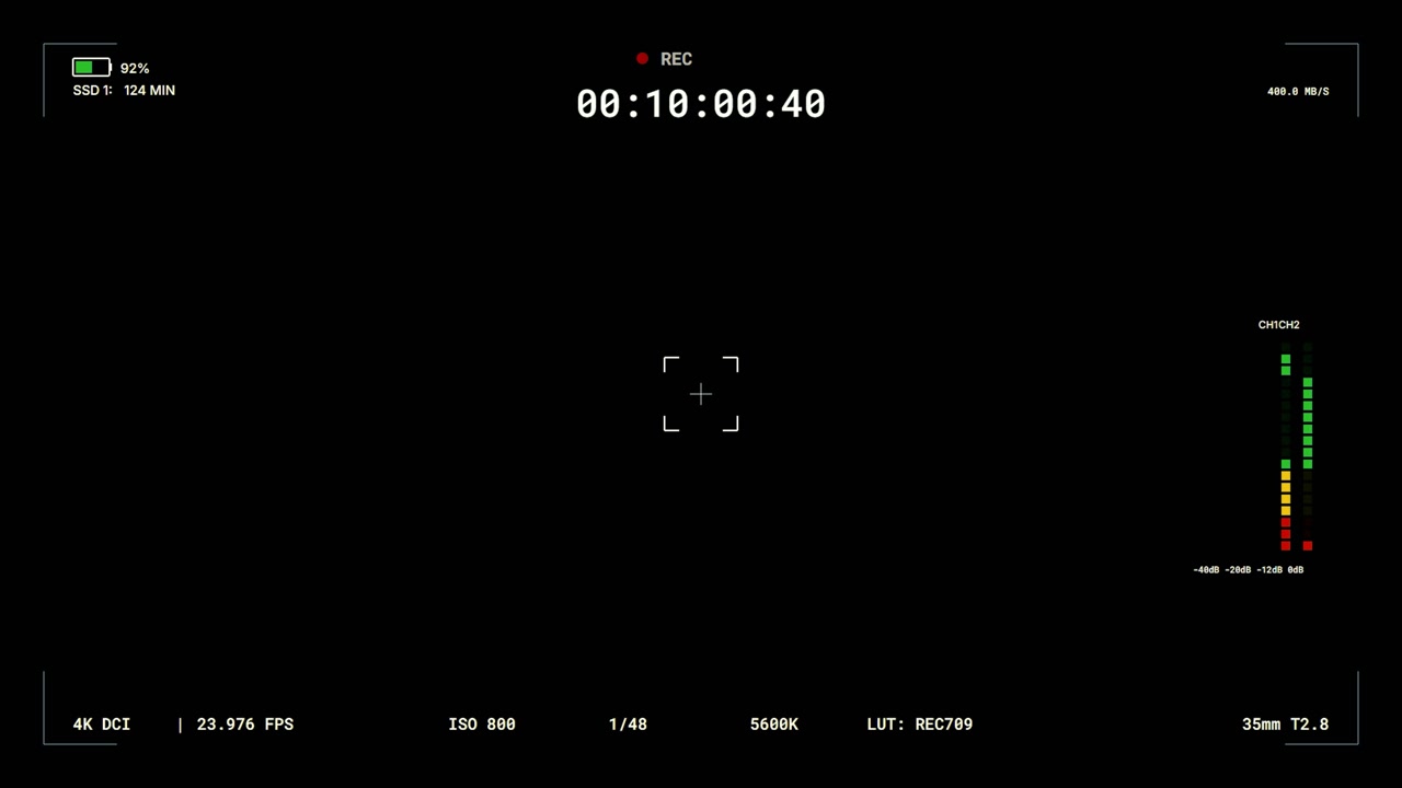 Digital Camera Recording Interface Overlay with Timecode and Settings