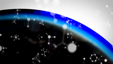 animation of white molecules floating on white and blue background