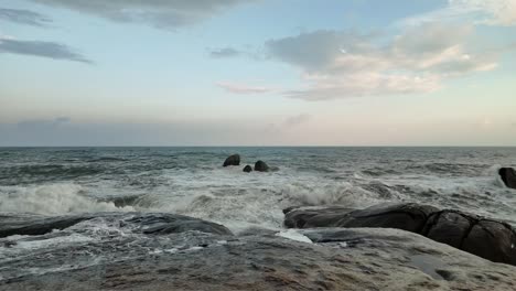 Slow-Motion-of-Ocean-Waves-Softly-Colliding-with-Rocks