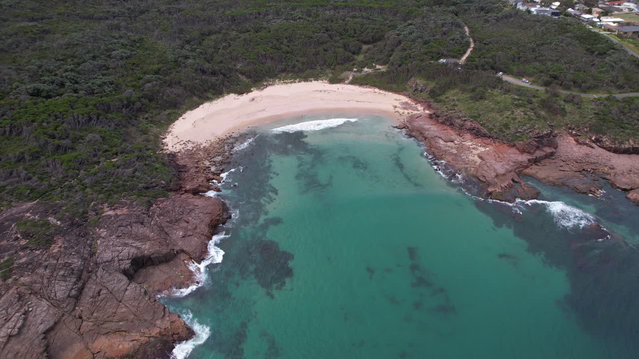 Aerial View Over Kingsley Beach In Boat Harbour, NSW, Australia - Drone Shot
