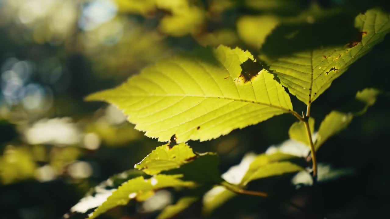 Illuminated Green Leaves Glistening in Natural Light, Showcasing the Beauty and Texture of Nature's Foliage in a Serene Environment