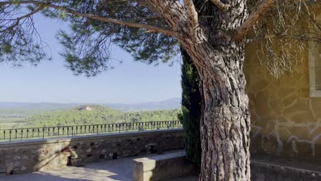 Terrace,-view-of-landscape-of-France-with-small-wall