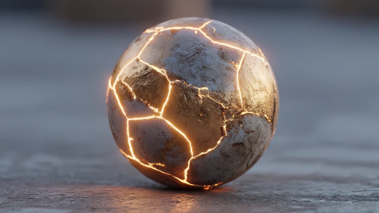 Una splendida sfera luminosa con superficie incrinata, che presenta dettagli intricati e illuminazione dinamica, catturando l'essenza di eleganza e maestria nel design.
