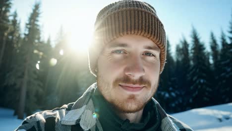 man smiling in the snow