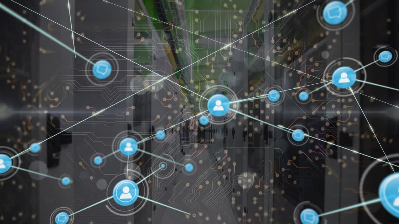 animación de la red de conexiones a través de la sala de servidores