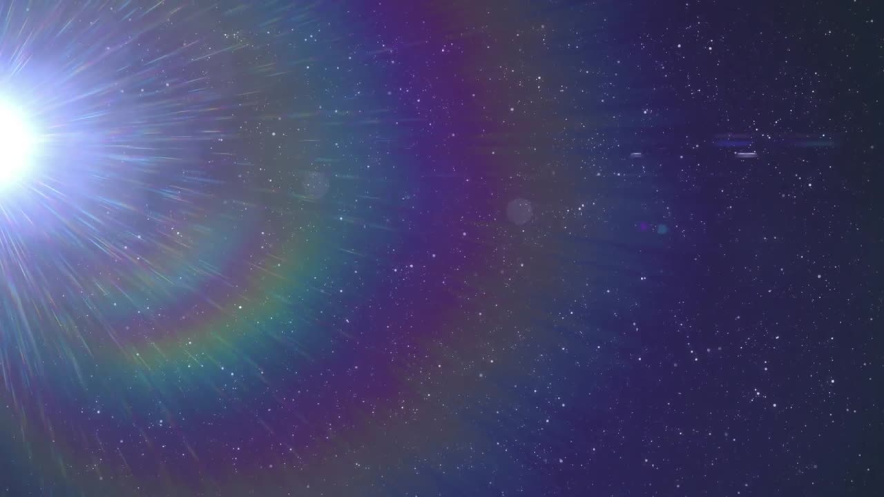 animación digital de un punto brillante de luz y el destello de la lente contra estrellas brillantes en el espacio