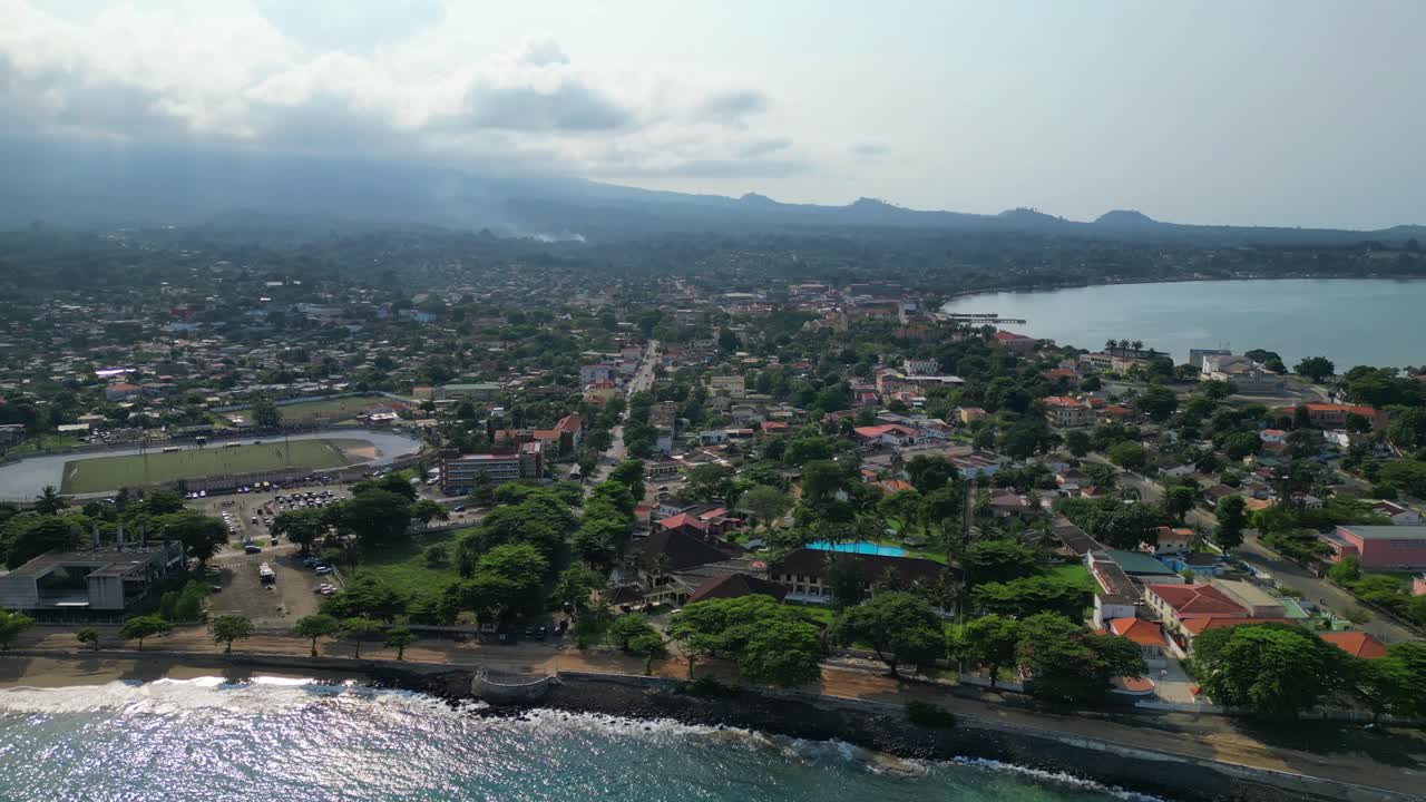 Aerial view from the stadium and city of são Tomé,Africa