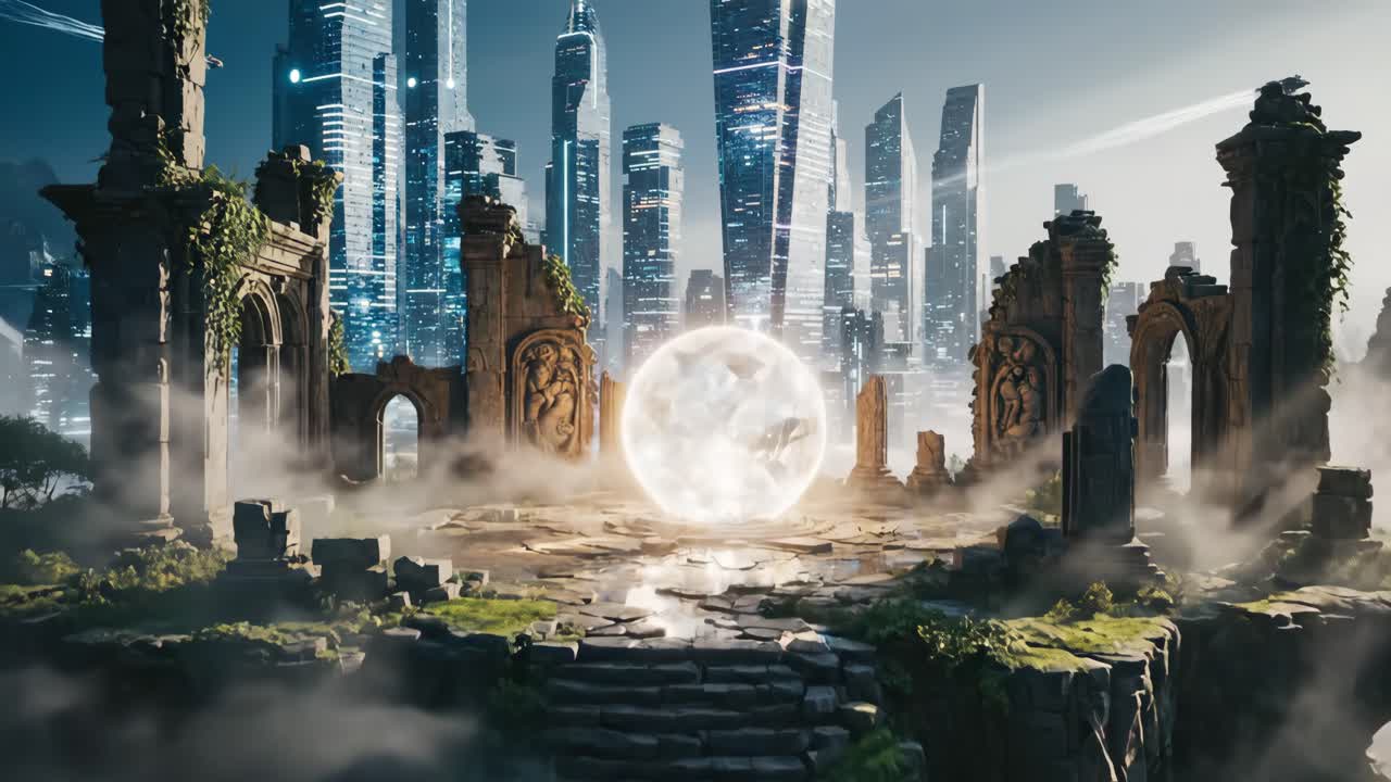 Futuristic Cityscape with Ancient Ruins