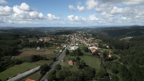 drone angle of small town on the spanish countryside