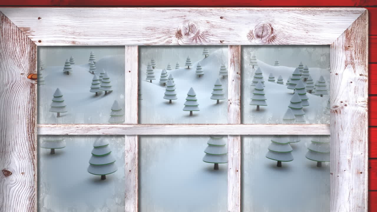 창문 을 통해 볼 수 있는 눈 이 떨어지고 크리스마스 겨울 풍경 의 애니메이션