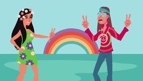 young hippies couple lifestyle characters