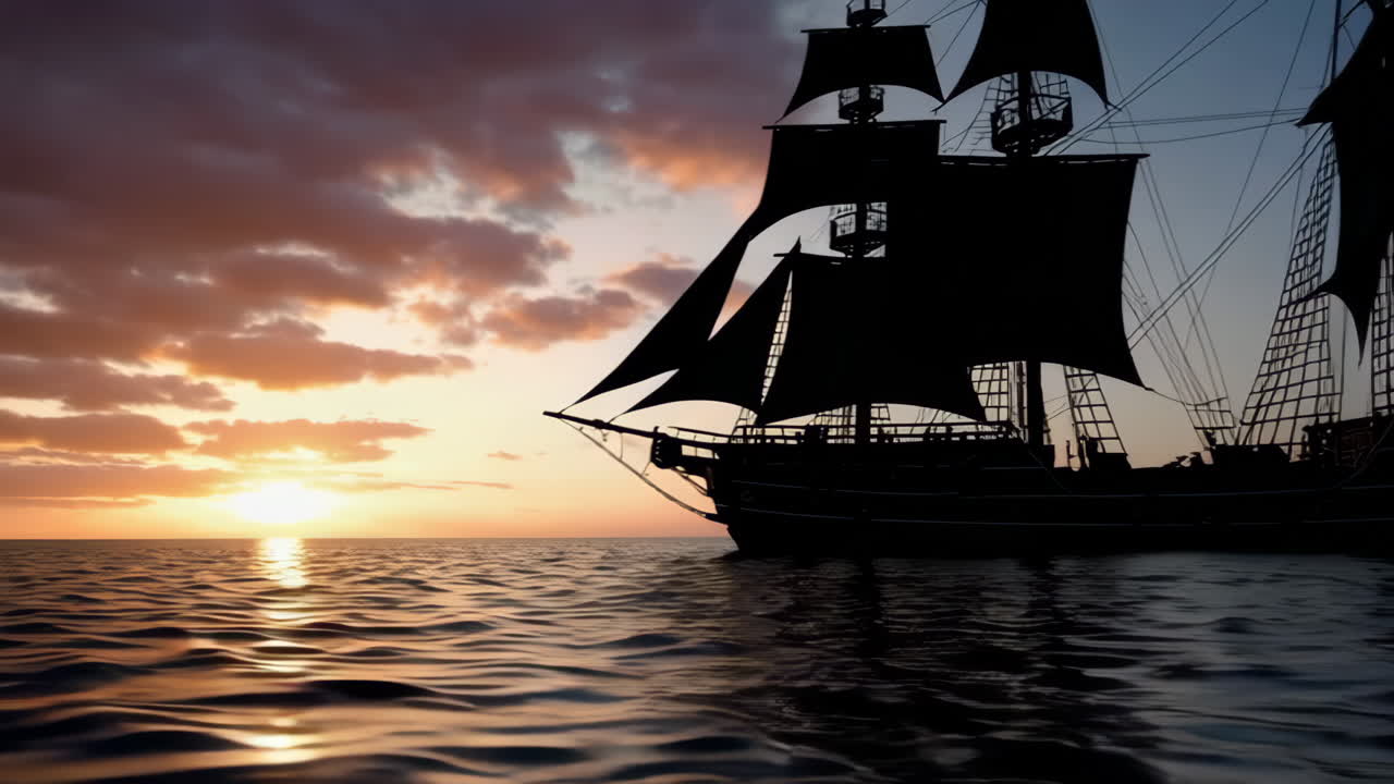 Pirate Ship Silhouette at Sunset