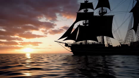 pirate ship silhouette at sunset