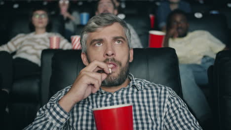 man watching a movie in a cinema