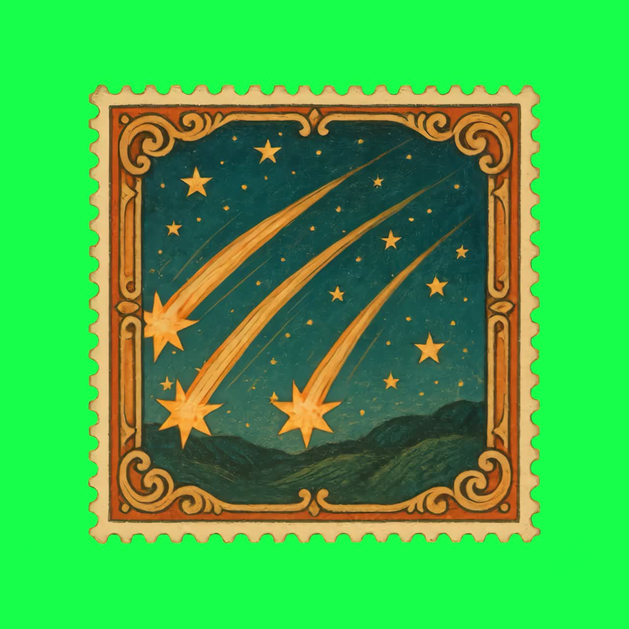 Vintage celestial stamp animation, transparent 4K video, green screen