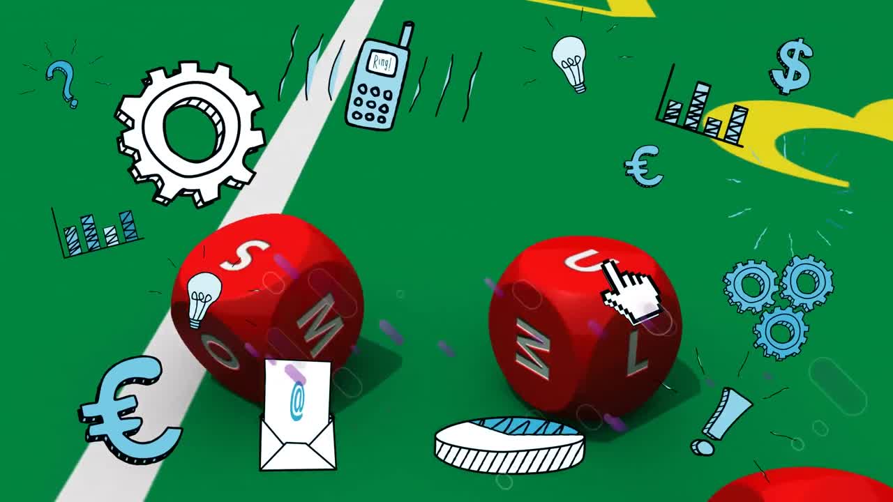 animación de iconos de negocios con dados de juego