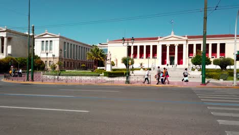 panepistimio square with university of athens,the national library of greece and academy of athens