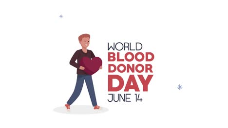 día mundial del donante de sangre con letras con el hombre levantando el corazón