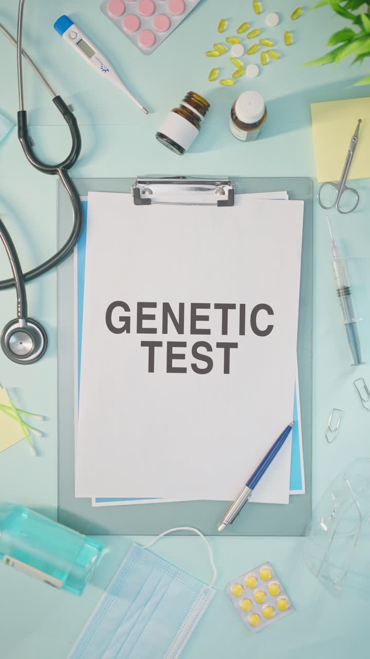 VERTICAL VIDEO OF GENETIC TEST WRITTEN ON MEDICAL PAPER