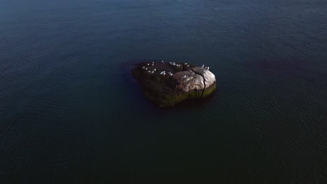 an aerial view over the calm waters of the long island sound off long island, new york