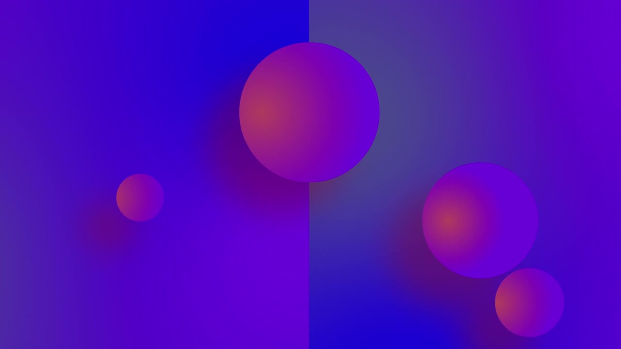 Animazione astratta di sfere in movimento su uno sfondo sfumato blu-viola