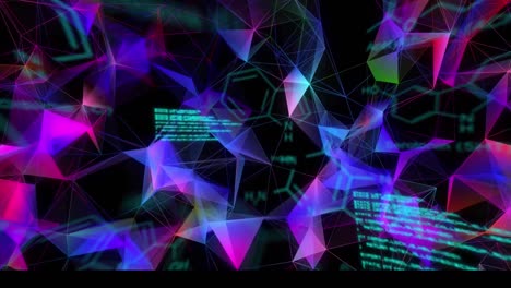 Animation-of-scientific-data-processing-and-network-of-connections-on-black-background