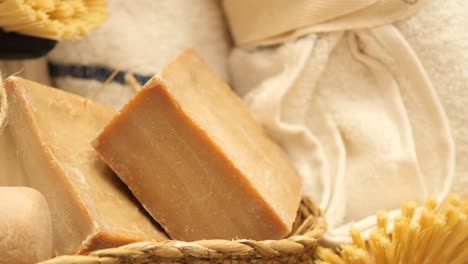 natural soap bars in a wicker basket