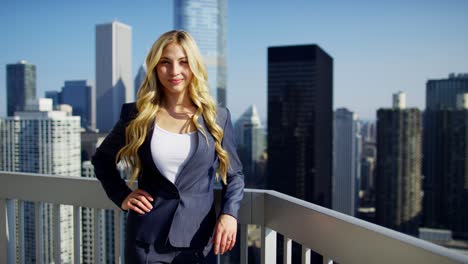 portrait of caucasian female executive on chicago rooftop