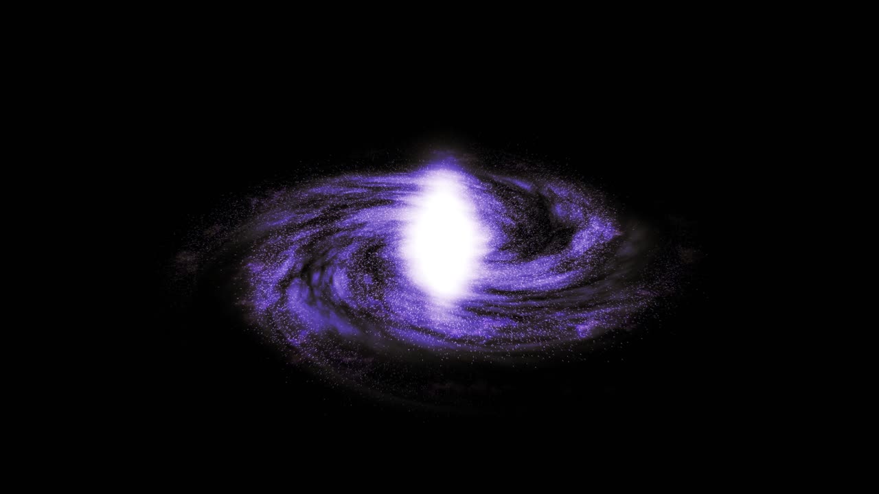el movimiento lento vuela hacia una galaxia púrpura giratoria con estrellas y anillos de nubes