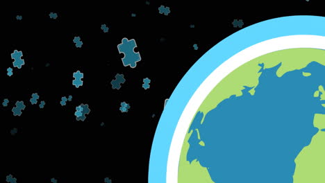 animación de rompecabezas flotando sobre el globo sobre fondo negro