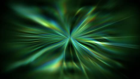 animation of ethereal abstract visual featuring bursts of emerald green light rays radiating outwards in vibrant and iridescent display creating psychedelic effect