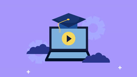 laptop computer with graduation hat elearning animation