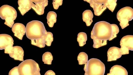 multiple human skulls facing each other in golden and black colour 3d rendering and 3d illustration