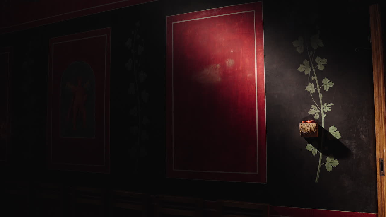 Ancient Roman Wall Painting with Illuminated Red Fresco