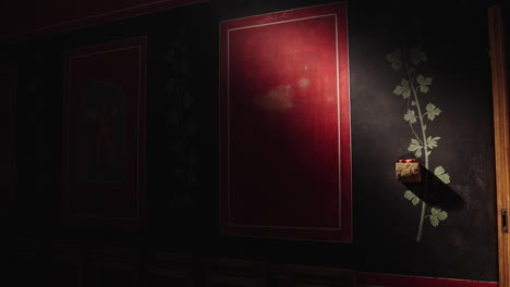 ancient roman wall painting with illuminated red fresco