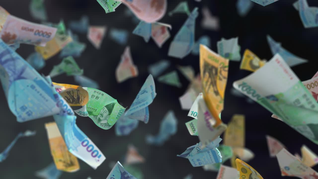 떨어지는 한국 원 지폐 4k 루프