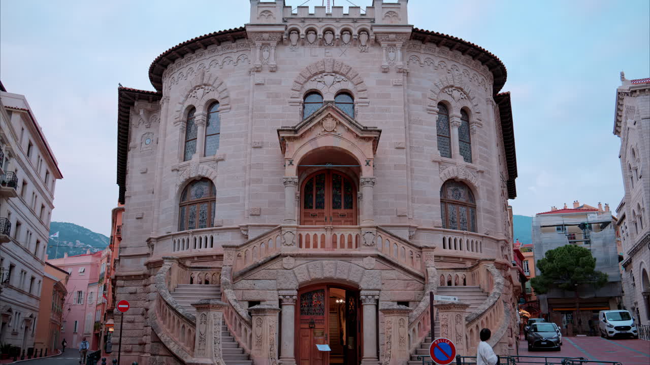 Monaco City, Monaco - September 4, 2024: The facade of the Palace of Justice in the Old Town in the evening