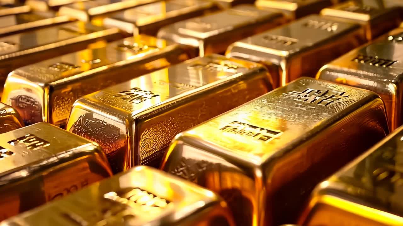 서로의 위에 쌓인 금괴 더미